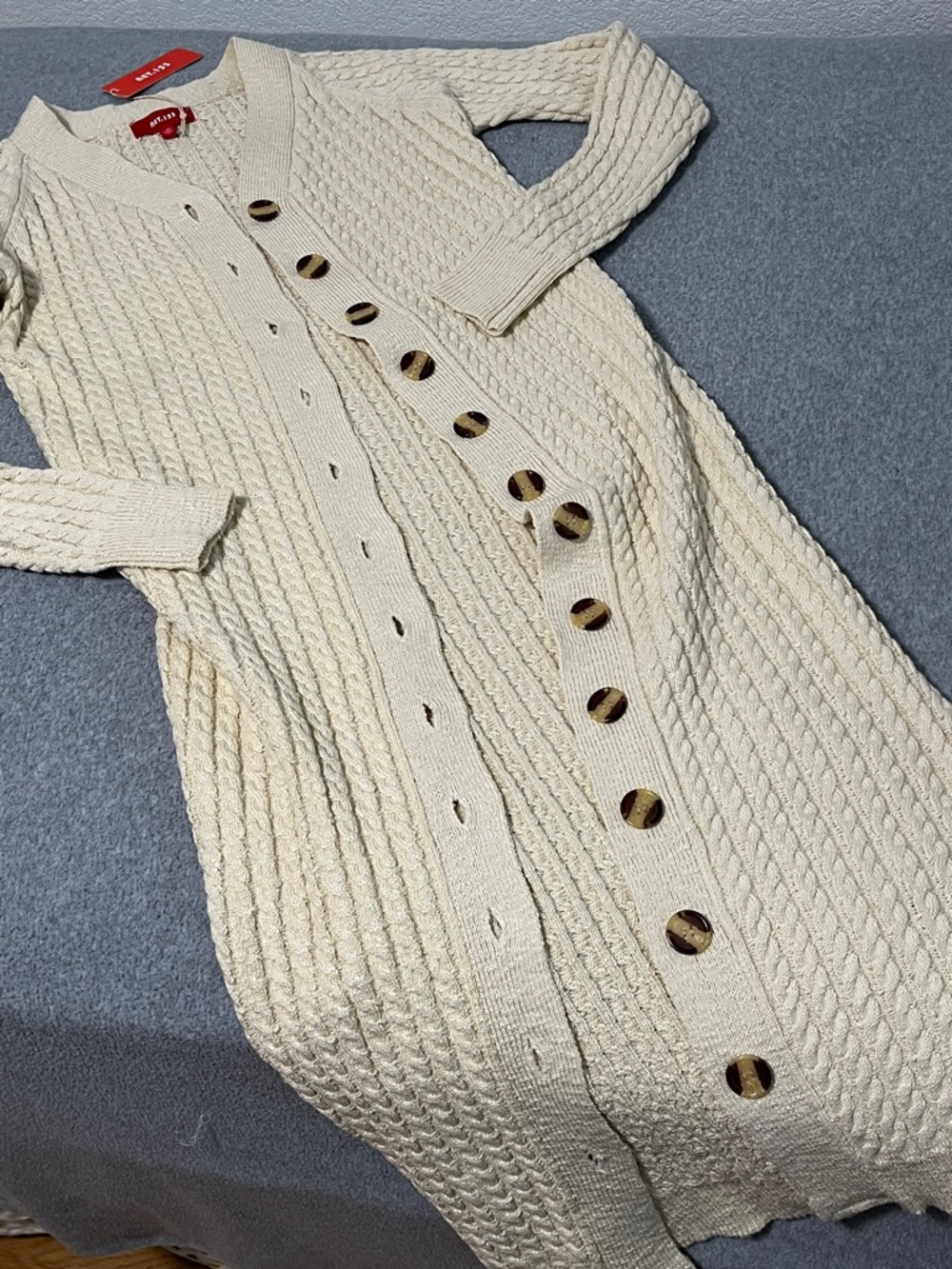 Ivory Duster Cardigan Sweater Dress Womens Medium Boho Festival Button